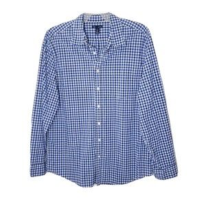 Gap Button Shirt Men Size XL Blue White Check Classic Fit Long Sleeve